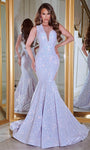 Sleeveless Illusion Cutout Sequined Back Zipper Asymmetric Mermaid Plunging Neck Natural Waistline Evening Dress with a Court Train