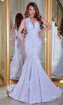 Sleeveless Natural Waistline Plunging Neck Mermaid Back Zipper Illusion Asymmetric Sequined Cutout Evening Dress with a Court Train