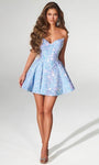 A-line V-neck Strapless Short Basque Corset Waistline Back Zipper Sequined Homecoming Dress/Prom Dress