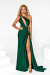 Sexy Asymmetric Ruched Slit Cutout Sheath Natural Waistline Floor Length Sheath Dress/Evening Dress/Party Dress with a Brush/Sweep Train With Rhinestones