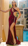 Sexy Sleeveless Ruched Beaded Cutout Asymmetric Slit Floor Length Natural Waistline Sheath Sheath Dress/Evening Dress with a Brush/Sweep Train
