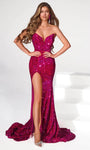 V-neck Strapless Sequined Slit Beaded Mermaid Natural Waistline Prom Dress with a Brush/Sweep Train