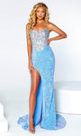 Sophisticated Strapless Basque Waistline Back Zipper Sequined Draped Jeweled Slit Sheath Sweetheart Sheath Dress/Prom Dress with a Brush/Sweep Train With Rhinestones