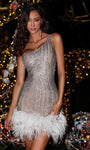One Shoulder Natural Waistline Beaded Asymmetric Fitted Sequined Crystal Sheath Sheath Dress/Evening Dress/Midi Dress