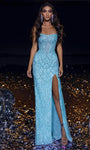 Sophisticated Strapless Corset Natural Waistline Slit Sheer Goddess Scoop Neck Mermaid Floor Length Dress with a Brush/Sweep Train