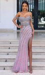 Sheath Fall Floor Length Natural Waistline General Print Crystal Slit Beaded Sweetheart Sheath Dress/Evening Dress