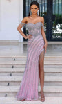 Sweetheart Crystal Slit Beaded Natural Waistline Sheath Fall Floor Length General Print Sheath Dress/Evening Dress