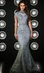 Natural Waistline Beaded Fitted Floor Length Mermaid High-Neck Dress with a Brush/Sweep Train