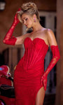 Strapless Slit Sweetheart Lace Sheath Corset Natural Waistline Sheath Dress