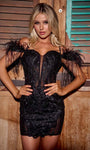 Plunging Neck Illusion Open-Back Back Zipper Embroidered Sheer Beaded Cocktail Short Sheath Basque Corset Waistline Lace Off the Shoulder Sheath Dress/Evening Dress/Homecoming Dress