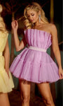 Sophisticated A-line Strapless Natural Waistline Cocktail Short Straight Neck Tiered Back Zipper Pleated Satin Homecoming Dress