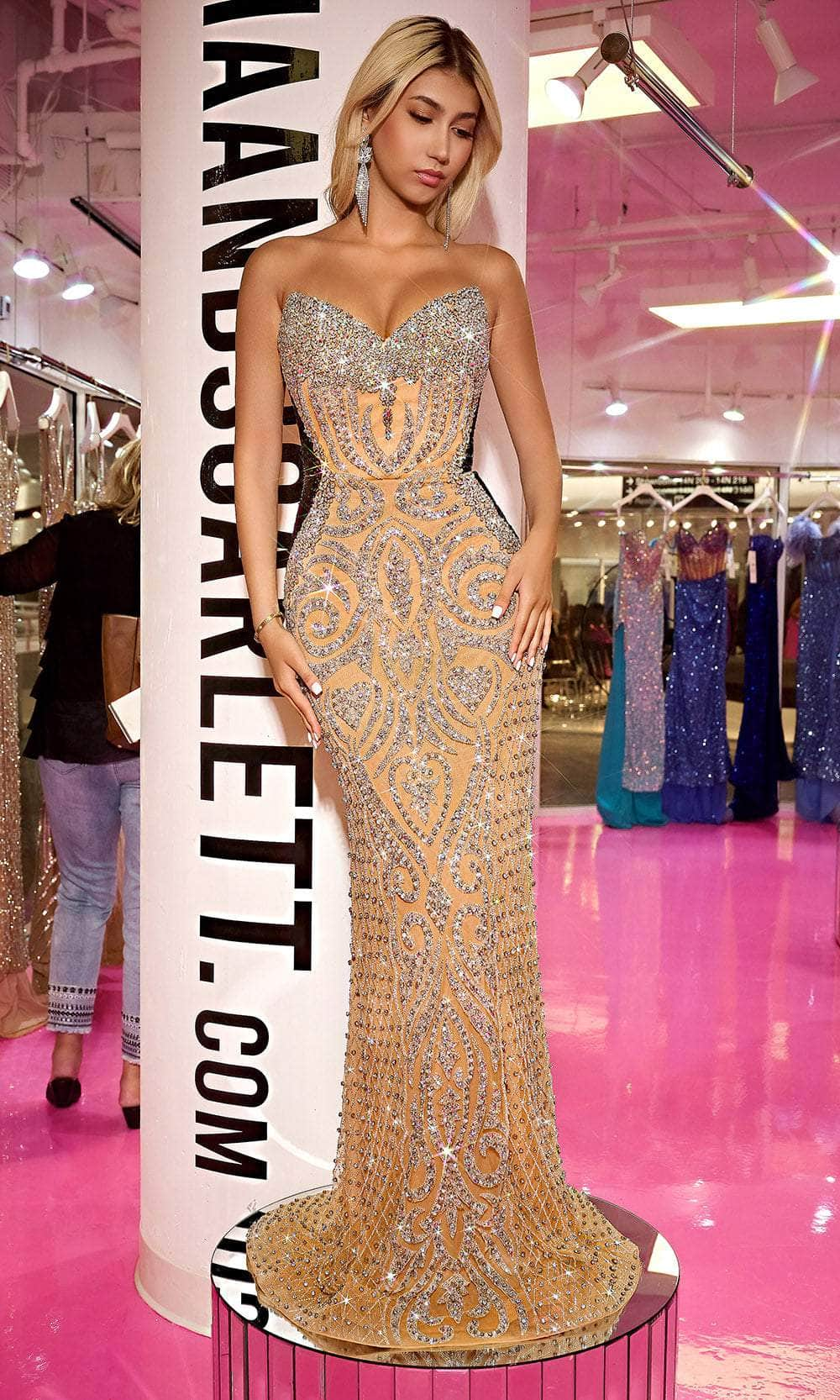 Portia and Scarlett PS24867C - Embellished Strapless Evening Dress
