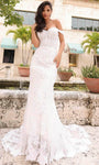 Sophisticated Mermaid Off the Shoulder Natural Waistline Sweetheart Embroidered Wedding Dress with a Chapel Train