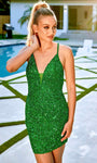 V-neck Cocktail Above the Knee Sheath Fitted Open-Back Back Zipper Sequined Natural Waistline Plunging Neck Sleeveless Spaghetti Strap Sheath Dress/Party Dress