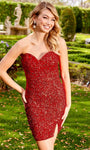 Strapless Natural Waistline Sleeveless Sweetheart Open-Back Sequined Back Zipper Slit Fitted Sheath Cocktail Above the Knee Sheath Dress