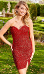 Strapless Sweetheart Sheath Sleeveless Fitted Open-Back Slit Sequined Back Zipper Cocktail Above the Knee Natural Waistline Sheath Dress