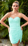 Strapless Sweetheart Natural Waistline Sleeveless Open-Back Sequined Back Zipper Slit Fitted Sheath Cocktail Above the Knee Sheath Dress