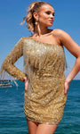 Asymmetric Sequined Open-Back Beaded Fitted Short Sheath Natural Waistline Long Sleeves One Shoulder Sheath Dress/Homecoming Dress
