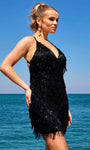 V-neck Spaghetti Strap Short Beaded Natural Waistline Sheath Sheath Dress/Homecoming Dress