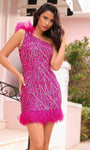 Asymmetric Sequined Short Natural Waistline One Shoulder Sleeveless Sheath Sheath Dress/Homecoming Dress