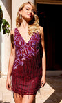 V-neck Sleeveless Cocktail Above the Knee Open-Back Back Zipper Sequined Fitted Beaded Natural Waistline Sheath Sheath Dress