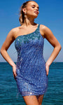 Short Sequined Beaded Asymmetric Fitted Natural Waistline Sheath Sleeveless Sheath Dress/Homecoming Dress