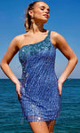 Short Natural Waistline Sleeveless Sheath Fitted Beaded Sequined Asymmetric Sheath Dress/Homecoming Dress