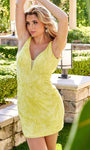 V-neck Natural Waistline Sleeveless Sheath Illusion Back Zipper Beaded Open-Back Short Sheath Dress/Homecoming Dress