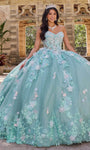 Sophisticated Strapless Sweetheart Spaghetti Strap Winter Applique Glittering Lace-Up Natural Waistline Floral Print Ball Gown Dress with a Court Train With a Bow(s)