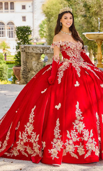 Sophisticated Floral Print Embroidered Applique Lace-Up Sequined Off the Shoulder Natural Waistline Sweetheart Ball Gown Dress with a Chapel Train