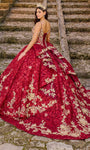 Sophisticated V-neck Lace-Up Glittering Sequined Natural Waistline Winter Floral Print Ball Gown Quinceanera Dress/Party Dress with a Chapel Train With a Bow(s)