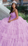 Pleated Beaded Lace-Up Scoop Neck Tulle Floor Length Natural Waistline Sleeveless Spaghetti Strap Ball Gown Quinceanera Dress