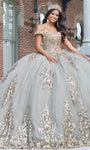Floor Length Off the Shoulder Lace-Up Sheer Sequined Applique Natural Waistline Ball Gown Evening Dress/Quinceanera Dress