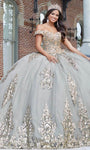 Floor Length Off the Shoulder Applique Sheer Lace-Up Sequined Natural Waistline Ball Gown Evening Dress/Quinceanera Dress