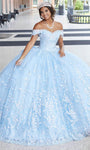 Natural Waistline Off the Shoulder Floor Length Lace-Up Beaded Applique Ball Gown Quinceanera Dress