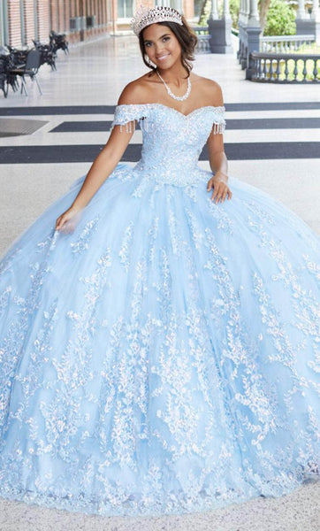 Floor Length Natural Waistline Off the Shoulder Beaded Lace-Up Applique Ball Gown Quinceanera Dress