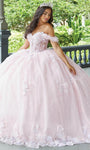 Sophisticated Off the Shoulder Floor Length Basque Corset Waistline Lace-Up Illusion Applique Sweetheart Ball Gown Quinceanera Dress
