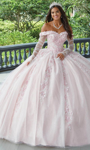 Floor Length Embroidered Applique Elasticized Natural Waistline Sheer Sleeves Off the Shoulder Sweetheart Floral Print Ball Gown Evening Dress with a Court Train With Rhinestones