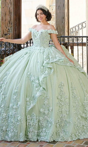 Natural Waistline Off the Shoulder Applique Beaded Sweetheart Ball Gown Dress