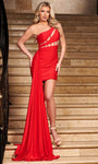 Sophisticated Sheath One Shoulder Sleeveless Asymmetric Illusion Corset Natural Waistline Cocktail Floor Length Short Sheath Dress/Evening Dress with a Brush/Sweep Train