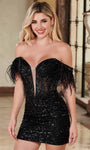 Sophisticated V-neck Sheath Corset Natural Waistline Plunging Neck Glittering Sequined Back Zipper Cocktail Short Off the Shoulder Sheath Dress