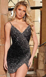 V-neck Sleeveless Tulle Natural Waistline Cocktail Short Fitted Open-Back Beaded Asymmetric Slit Sequined Sheath Sheath Dress