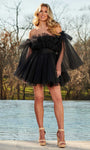 Sophisticated A-line Strapless Cocktail Short Fit-and-Flare Pleated Fitted Natural Waistline Tulle Dress With Ruffles