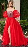 Strapless Sweetheart Bubble Dress Puff Sleeves Sleeves Beaded Slit Open-Back Corset Natural Waistline Evening Dress with a Brush/Sweep Train With Rhinestones