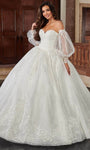 Strapless Long Sleeves Natural Waistline Lace-Up Applique Beaded Glittering Sweetheart Ball Gown Wedding Dress with a Brush/Sweep Train