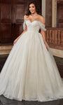 Sophisticated Beaded Pleated Lace-Up Glittering Tulle Natural Waistline Sweetheart Off the Shoulder Ball Gown Wedding Dress