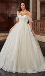 Sophisticated Off the Shoulder Tulle Pleated Glittering Lace-Up Beaded Sweetheart Natural Waistline Ball Gown Wedding Dress