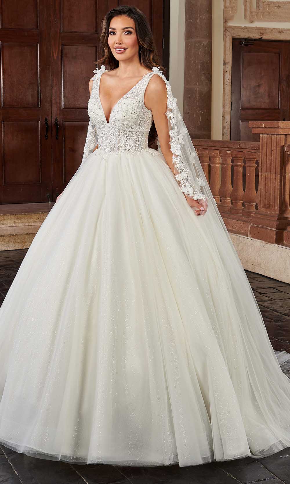 Rachel Allan Bridal RB6116 - Plunging V-Neck Bridal Gown With Cape
