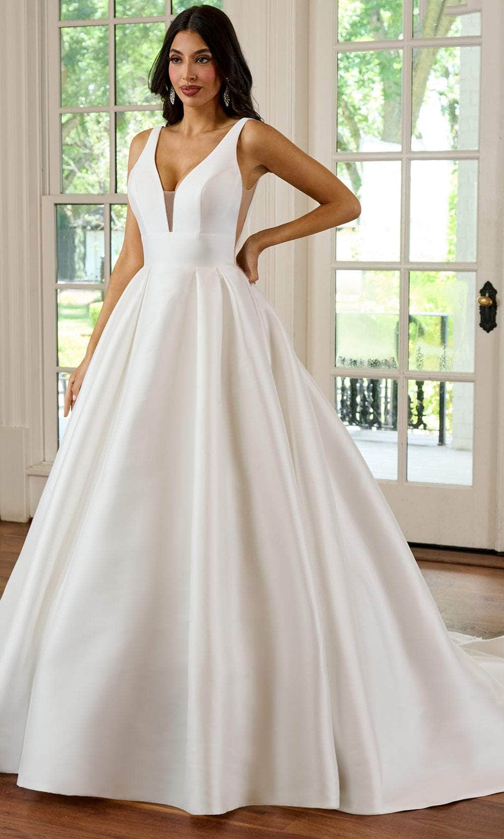 Rachel Allan RB2177 - Plunging V-Neck Pleated Bridal Gown

