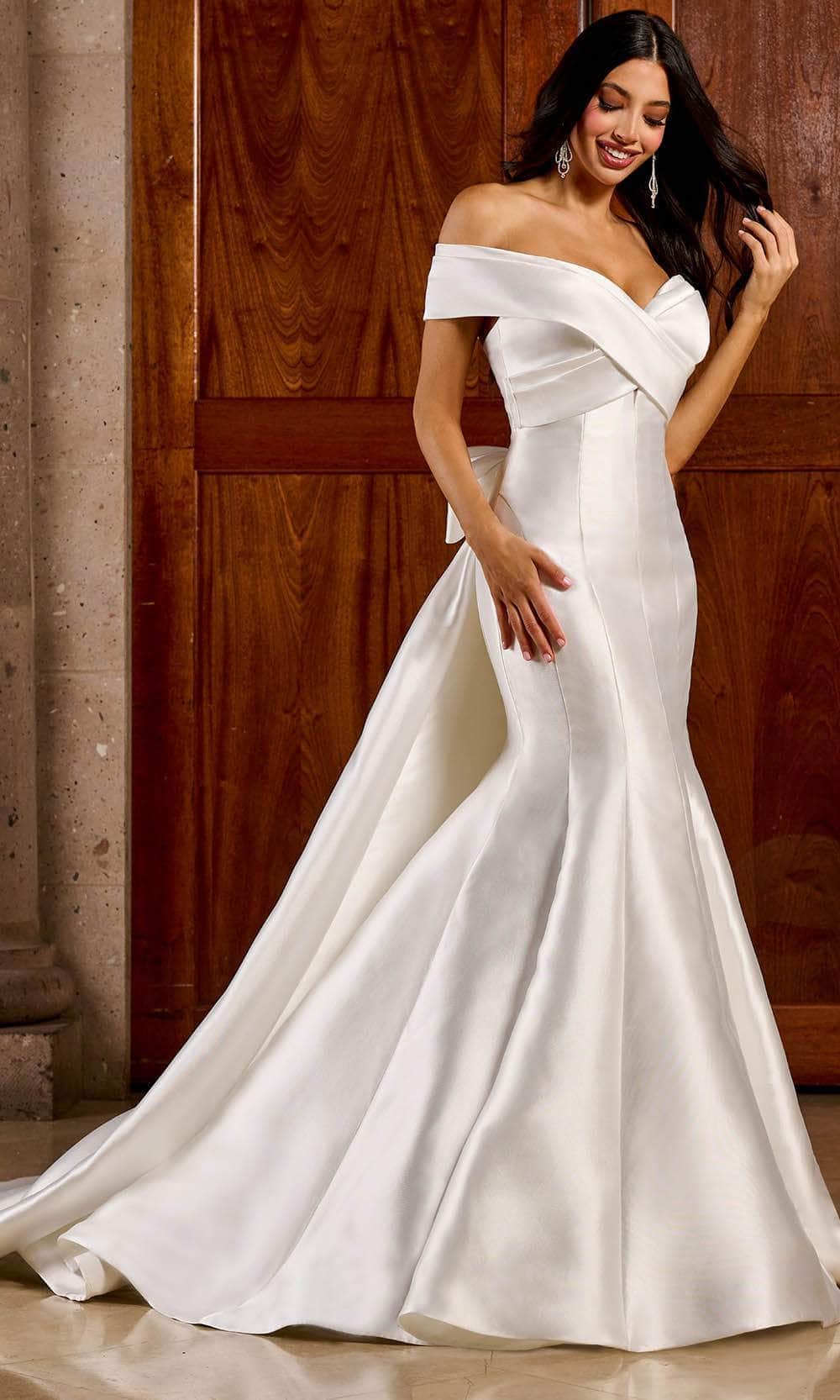 Rachel Allan RB3188 - Plunging V-Neck Overskirt Bridal Gown
